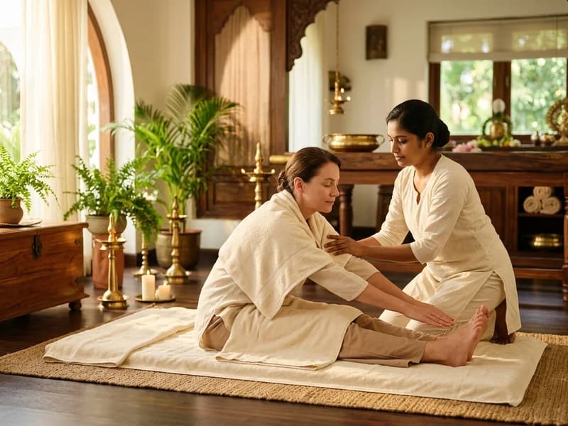 Traditional Thai massage with assisted gentle stretching on a comfortable mat